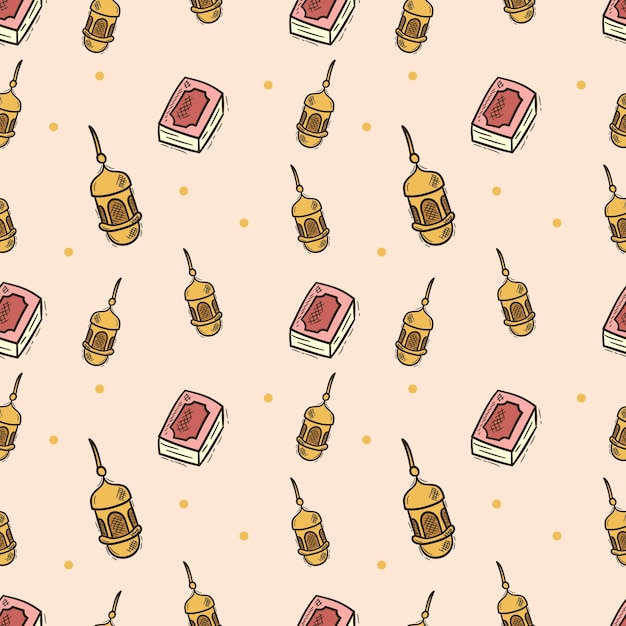 seamless pattern lantern and quran background hand drawn style