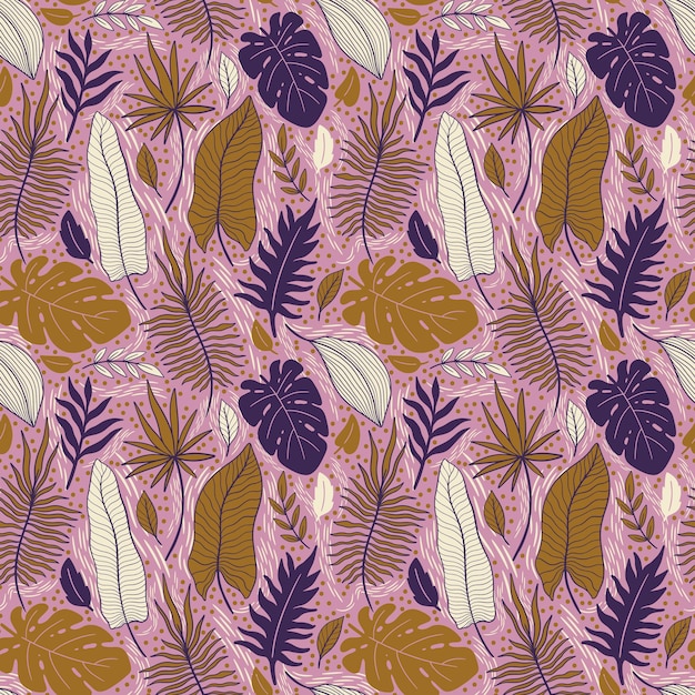 Seamless pattern leaves hand drawn.