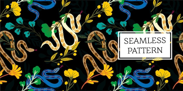 Vector seamless pattern leaves and snake trendy style