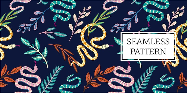 Vector seamless pattern leaves and snake trendy style