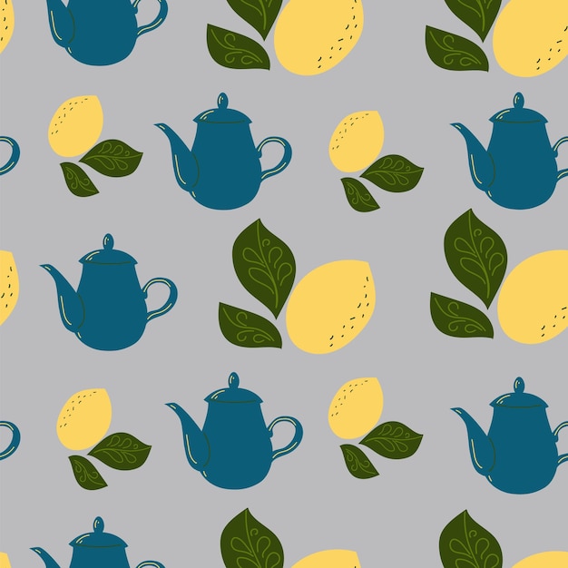 Seamless pattern lemon fruit with leaves vector flat design element