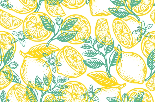 Seamless pattern of lemon fruits vintage
