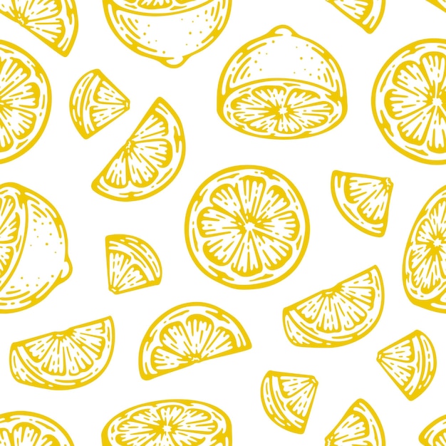 Seamless pattern of lemon slice in doodle vintage.