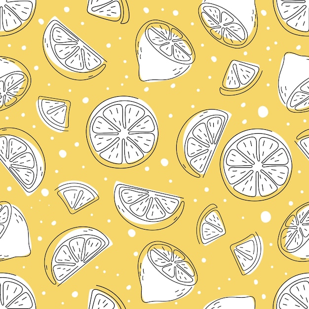 Vector seamless pattern of lemon with hand draw style