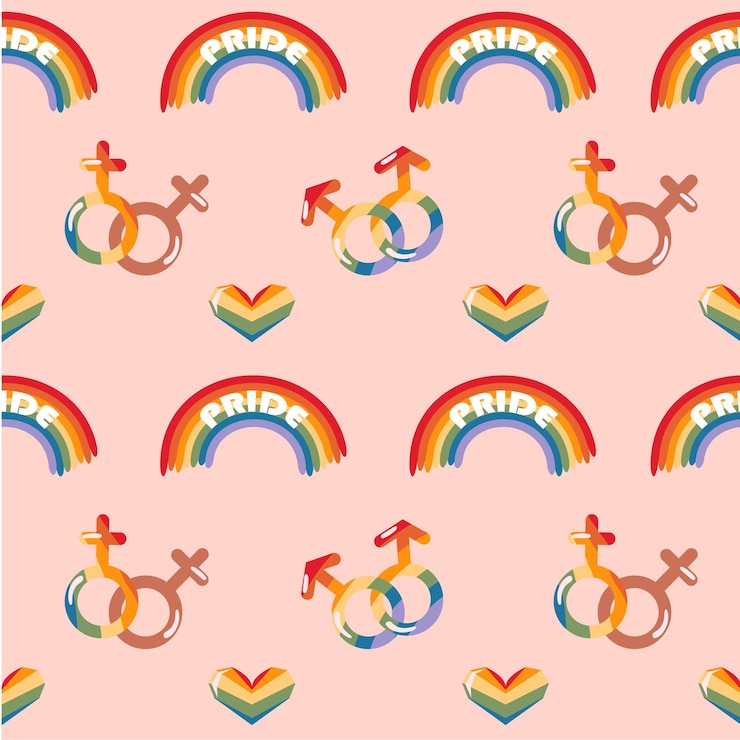Vector lgbtiqのテーマで無縫のパターン レインボープリント プライドの月