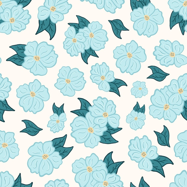 seamless pattern on a light background blue flowers with leaves