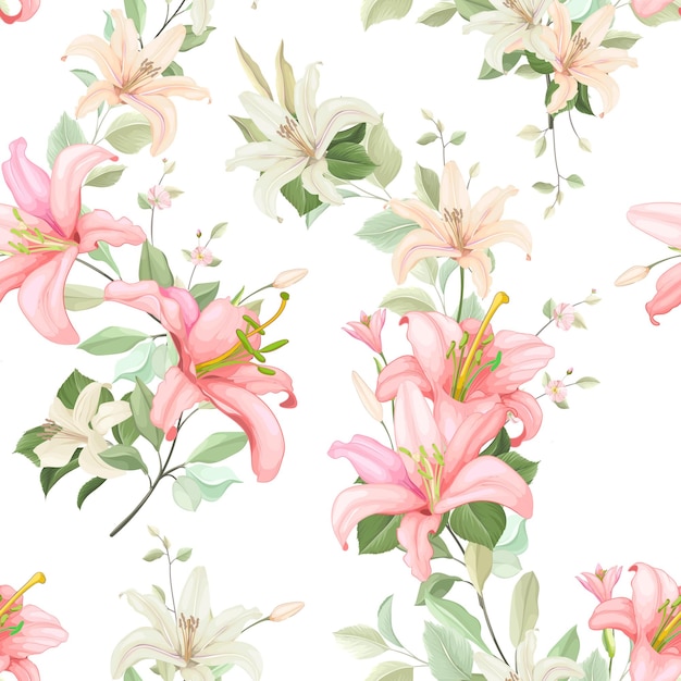 Vector seamless pattern lily floral and leaves