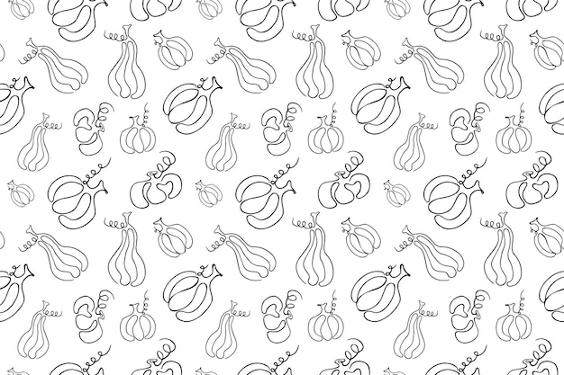 Seamless pattern line art Pumpkins Vector illustration continuous line style Autumn food elements