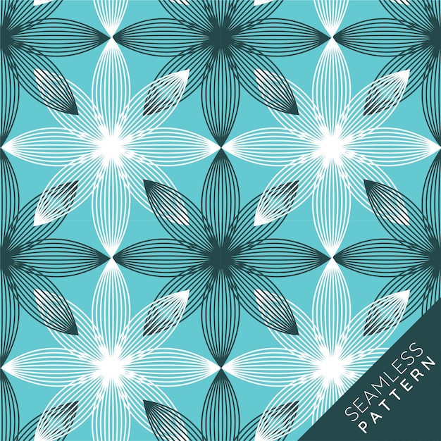 Seamless pattern of line flower on blue background