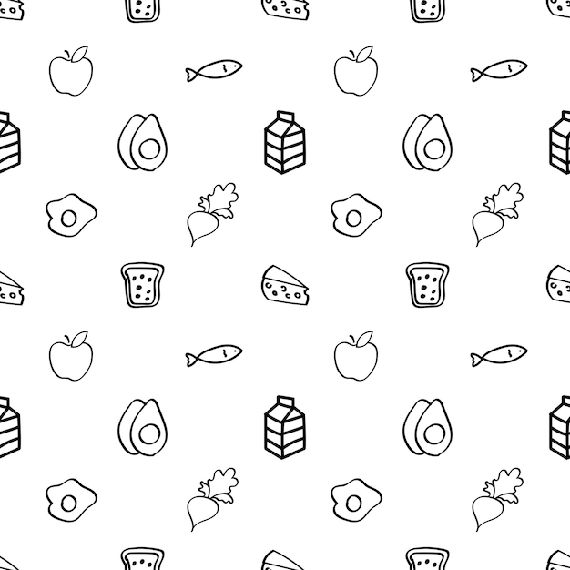 Seamless pattern Line hand drawn food icons Vector