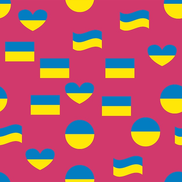 Seamless Pattern Line Ukraine Flag Thin Outline National Background