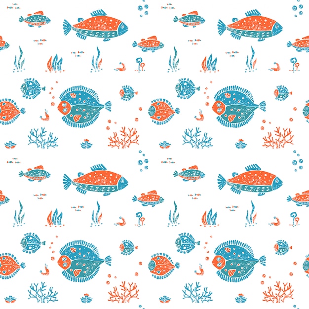 Vector seamless pattern in lino style