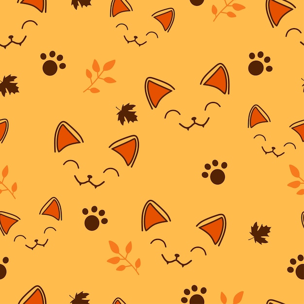 Vector seamless pattern little cat in halloween