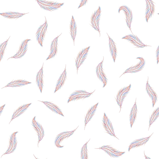 Seamless pattern of little feathers hand-drawn in vector