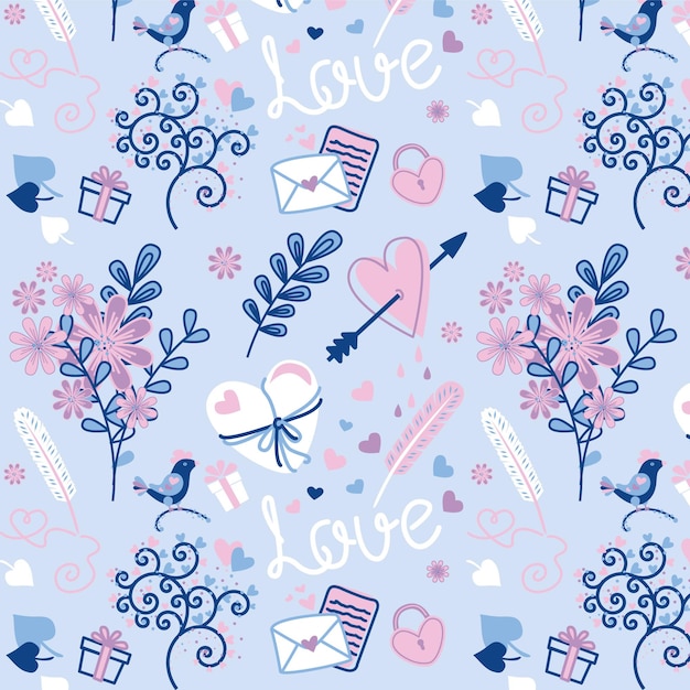 Seamless pattern of Love icons Ideal for Valentine love letters hearts ready for textile