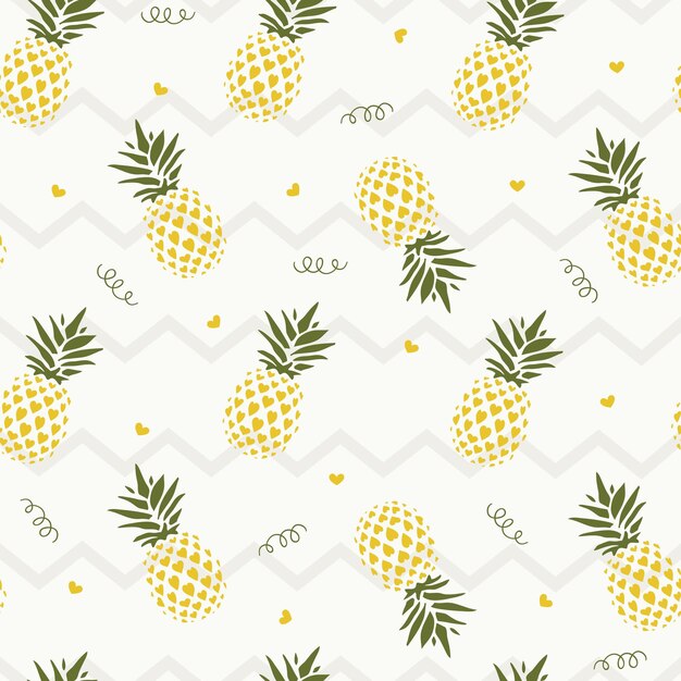 Vector seamless pattern love pineapple fruit on zig zag background design for scrapbooking decoration ca