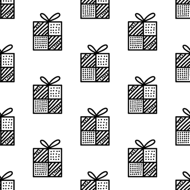 Seamless pattern made from doodle gift boxes with bow Vector stock illustration