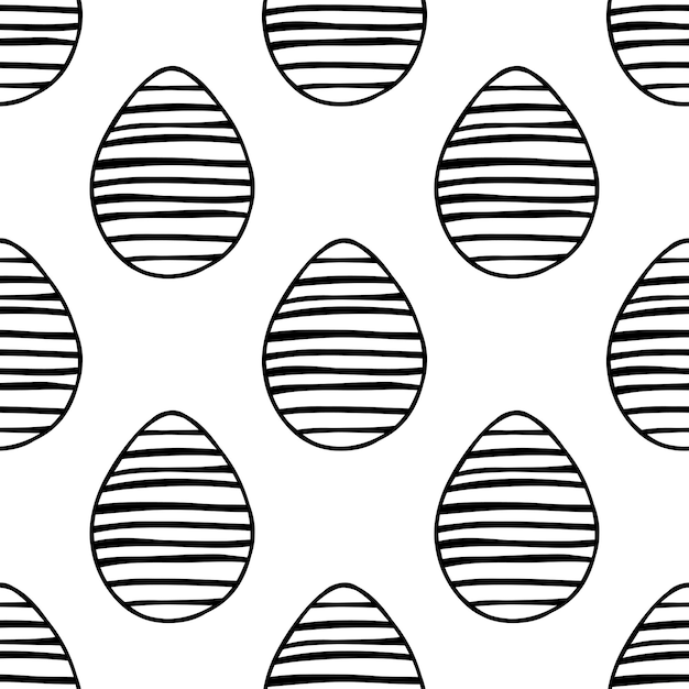 벡터 손으로 그린 부활절 달걀 삽화로 만든 매끄러운 패턴입니다. 흰색 배경에 고립.