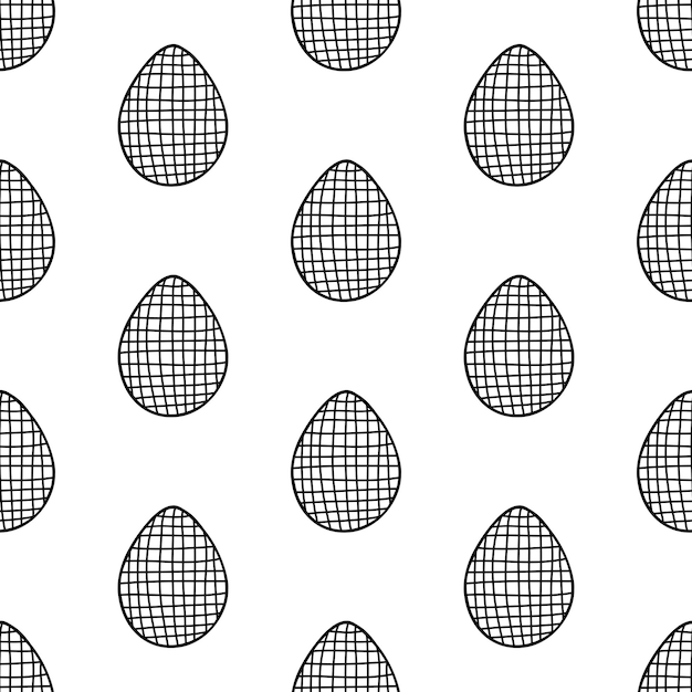 벡터 손으로 그린 부활절 달걀 삽화로 만든 매끄러운 패턴입니다. 흰색 배경에 고립.