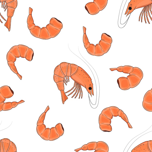 Seamless pattern a base di gamberetti. disegnato a mano. frutti di mare. immagine infinita.