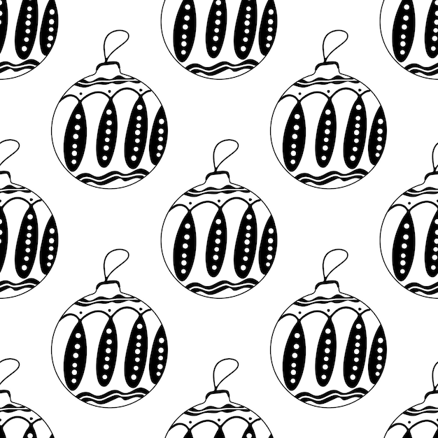 Seamless pattern made frome hand drawn Christmas tree balls with doodle elements