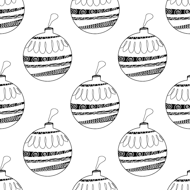 Seamless pattern made frome hand drawn Christmas tree balls with doodle elements