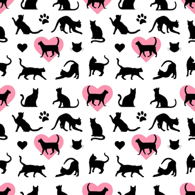 Seamless pattern made up of silhouettes of cats as wallpaper, cover, background or printing on paper