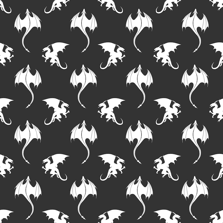 Vector seamless pattern made up of white dragons and wyverns for series house of the dragon