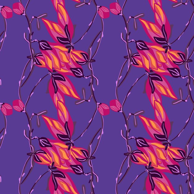 Seamless pattern magnolias on purple background. beautiful ornament with bright red flowers.