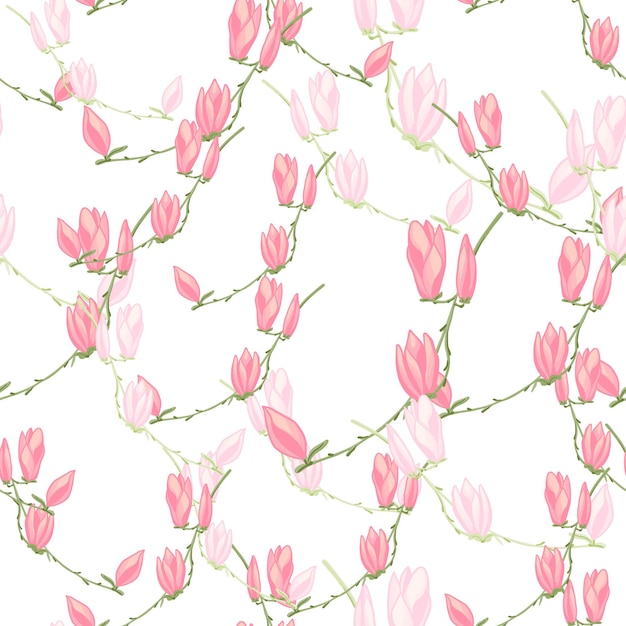 Vector seamless pattern magnolias on white background. beautiful texture with spring flowers.