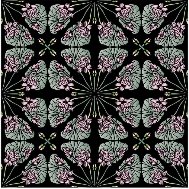 Seamless pattern of mandala with lotus flower