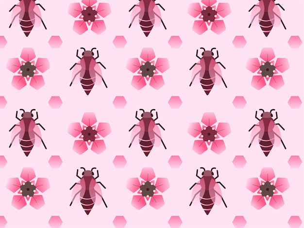 Seamless pattern of manuka flowers honey propolis and bee