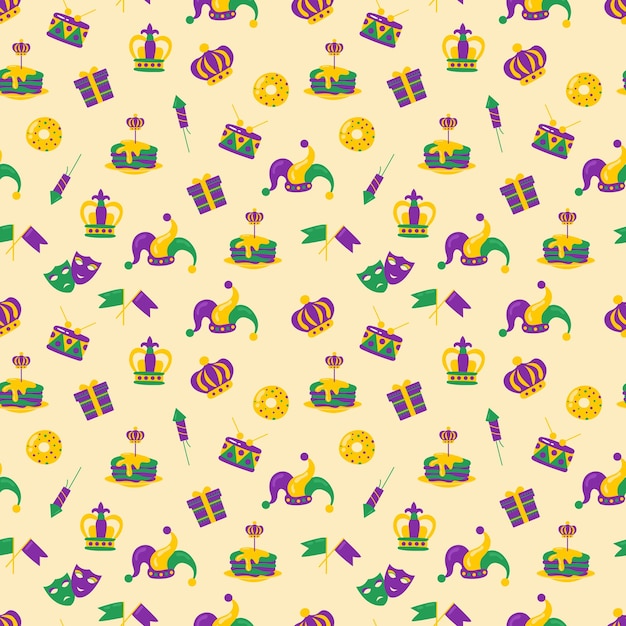 Seamless pattern Mardi Gras carnival. Design for fabric, textile, wallpaper, packaging.