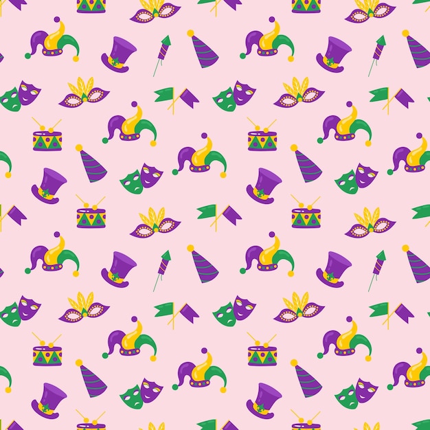 Vector seamless pattern mardi gras carnival. design for fabric, textile, wallpaper, packaging.