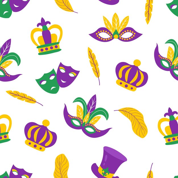 Seamless pattern Mardi Gras carnival. Design for fabric, textile, wallpaper, packaging.