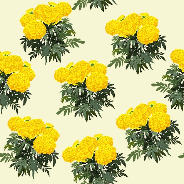 マリゴールドの花のベクトルイラストのシームレスなパターン