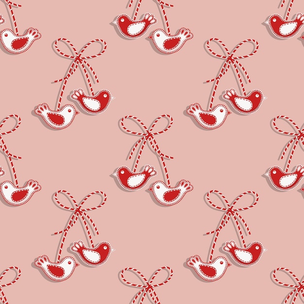 Seamless pattern Martisor red and white symbol of spring Traditional spring holiday in Romania