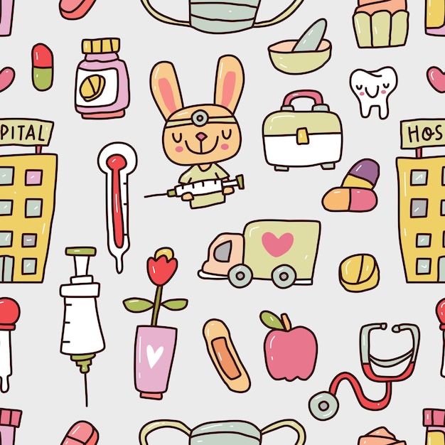 Seamless pattern medical with doodle style