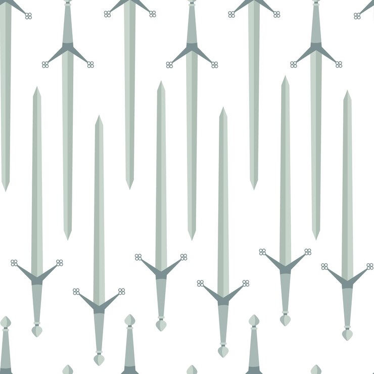 Vector seamless pattern of medieval claymore medieval swords with long straight blades