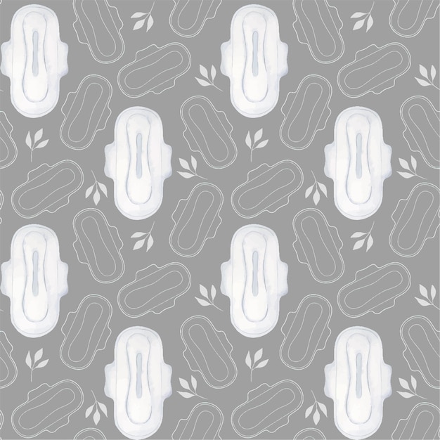 Seamless pattern of menstrual pads on a gray background