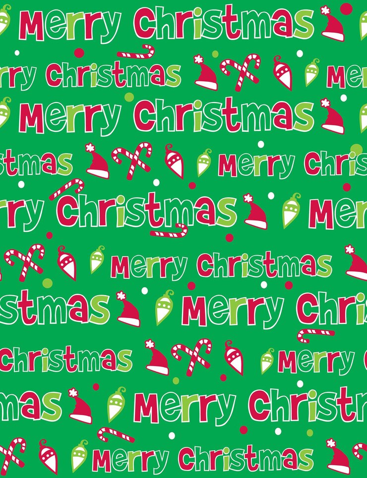 वेक्टर seamless pattern of merry christmas text, with candy cane, hat, and ornaments -christmas vector