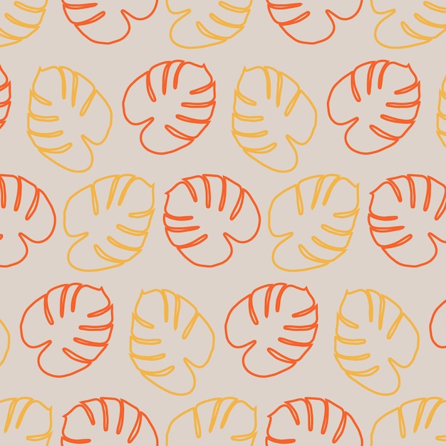 Seamless pattern in a minimalist style featuring exotic monstera leaves in muted trendy shades