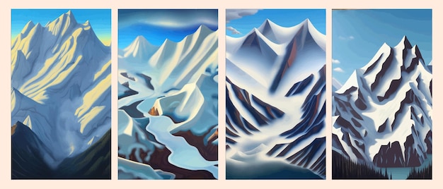 Vettore montagne senza cuciture nella neve e ghiacciai con alberi illustrazione vettoriale tonalità blu su bianco