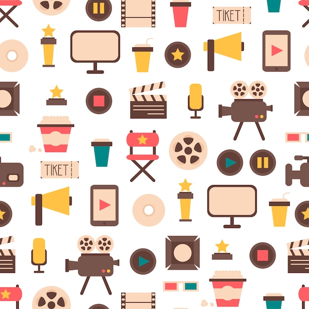 Seamless pattern of movie cinema icons background