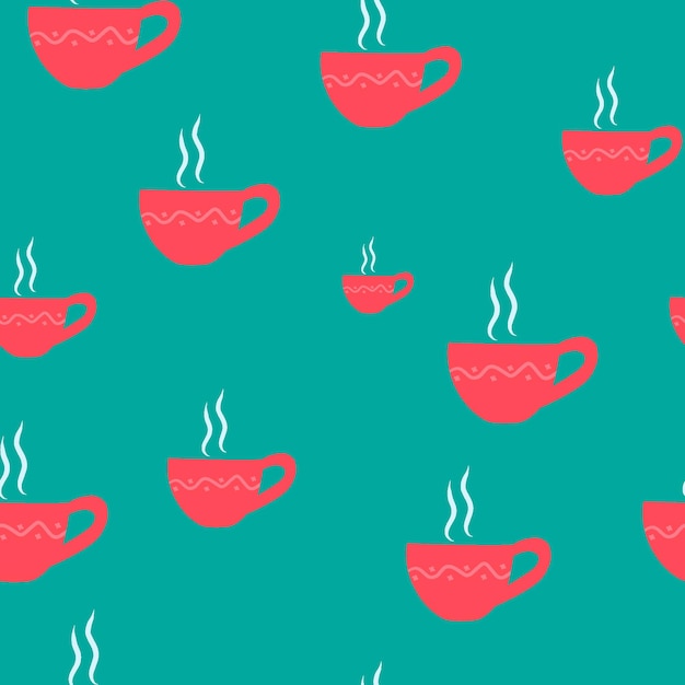 Vector seamless pattern mug with steam. hand drawn