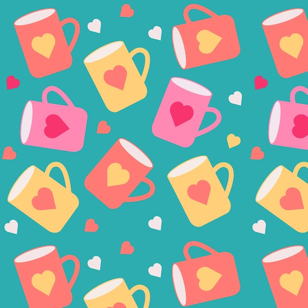 Vector seamless pattern mugs with hearts hygge style retro print to social media textile wallpaper wrapping