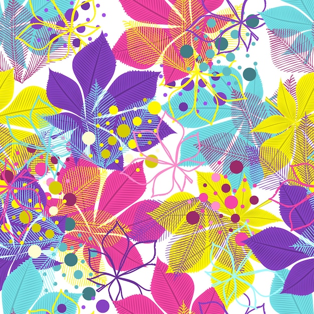 Seamless pattern of multicolored chestnut leaves on white background. vector illustration