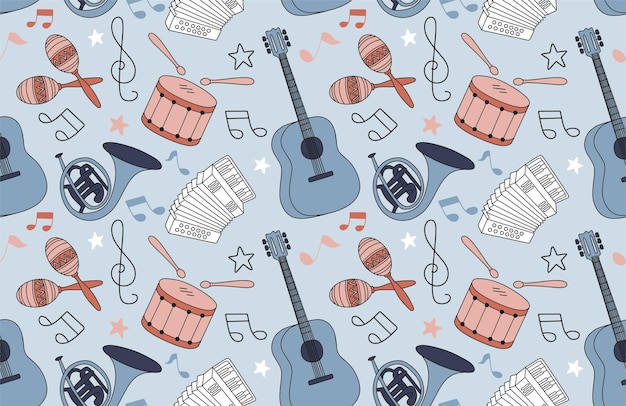 Vector seamless pattern of musical instruments