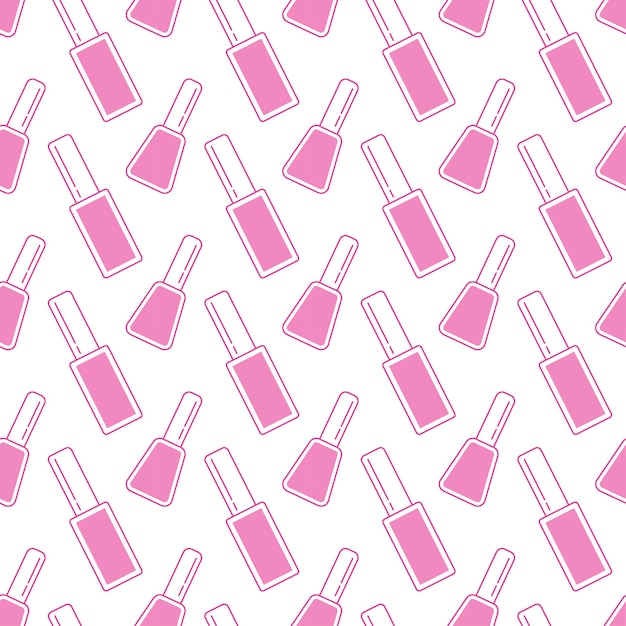 Seamless pattern of nail polishes on white background Pink cosmetic vector pattern