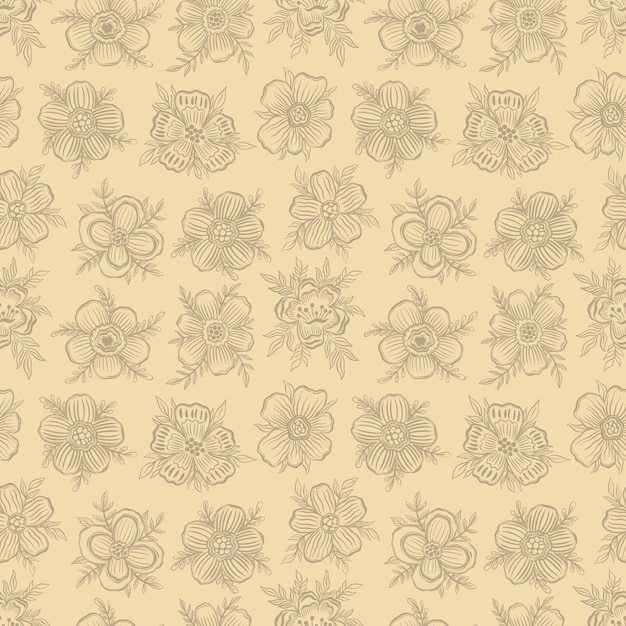 Seamless pattern neutral floral outline hand drawbotanical plant flower design